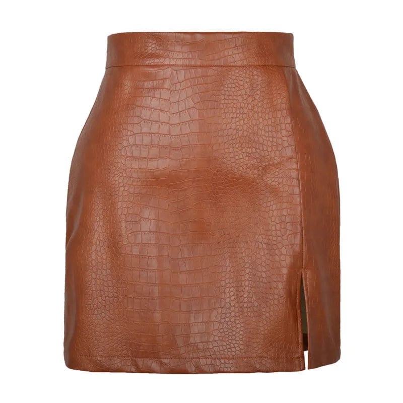 Teonclothingshop High Waist Crocodile Pattern PU Leather Skirt for Women