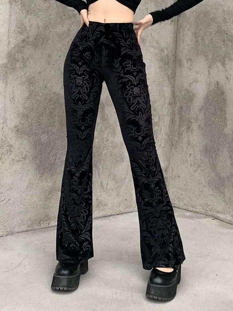 Teonclothingshop High Waist Flare Pants Gothic Aesthetic Punk Women's High Waist Pants