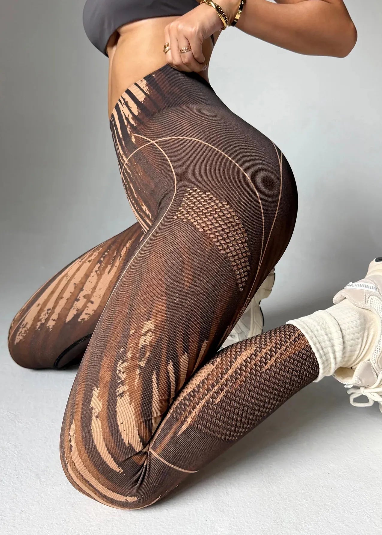 High-Waist Lattice Design Printed Yoga Fitness Leggings