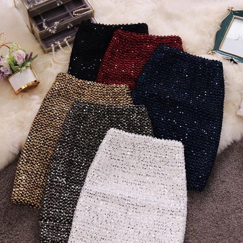 Teonclothingshop High waist sequin party mini skirts