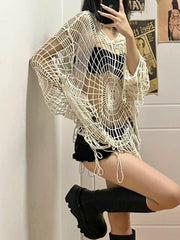 Teonclothingshop Hollow knitted t-shirt-spider web