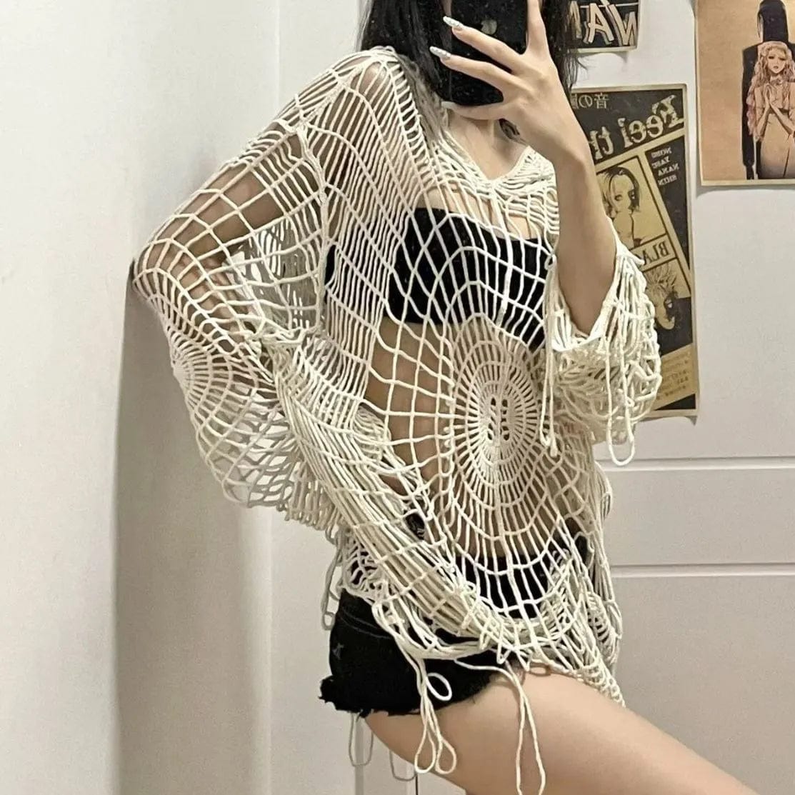 Teonclothingshop Hollow knitted t-shirt-spider web