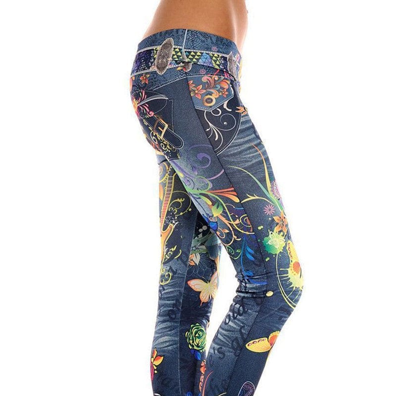 Teonclothingshop Imitation Denim Printed Leggings