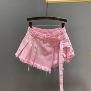 Teonclothingshop Irregular pink denim skirt