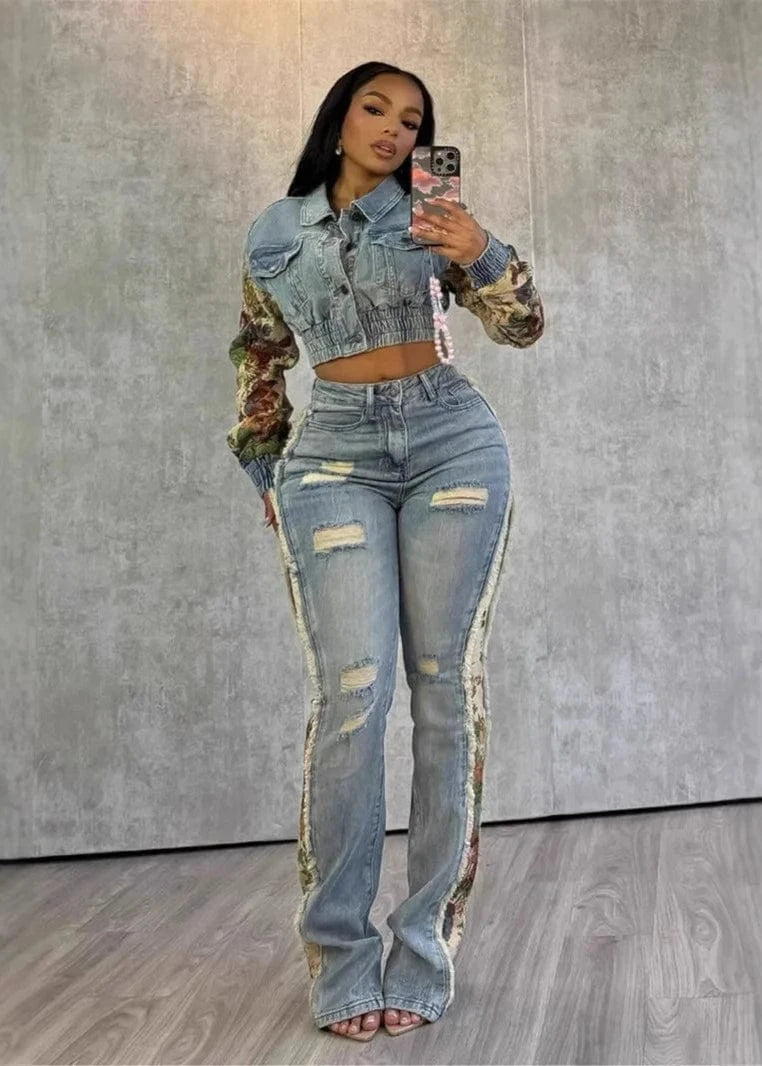 Jacket and Ripped Jeans Pants