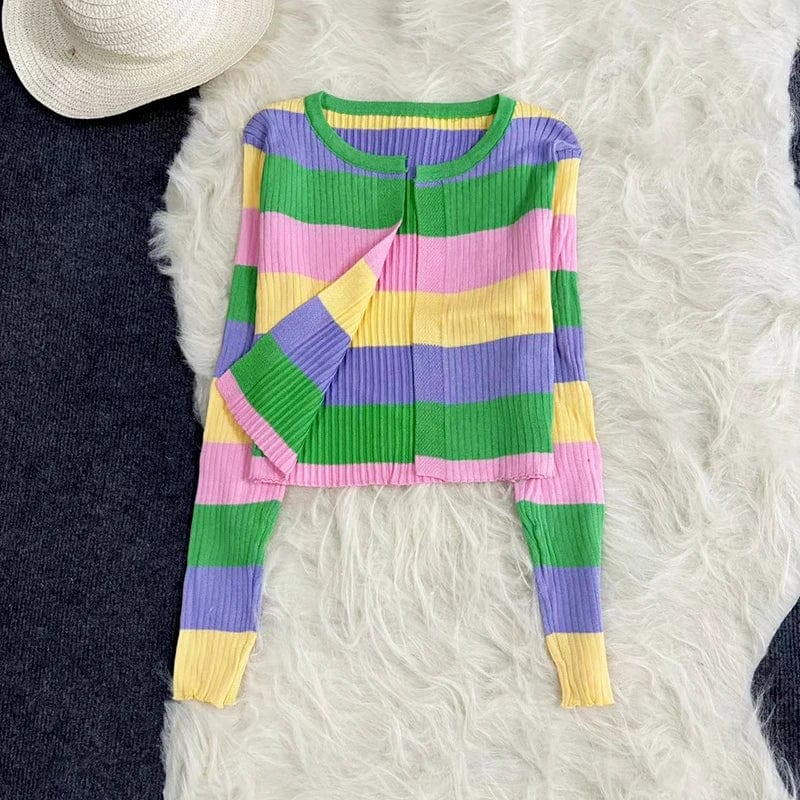 Teonclothingshop Knitted cardigan of rainbow colors