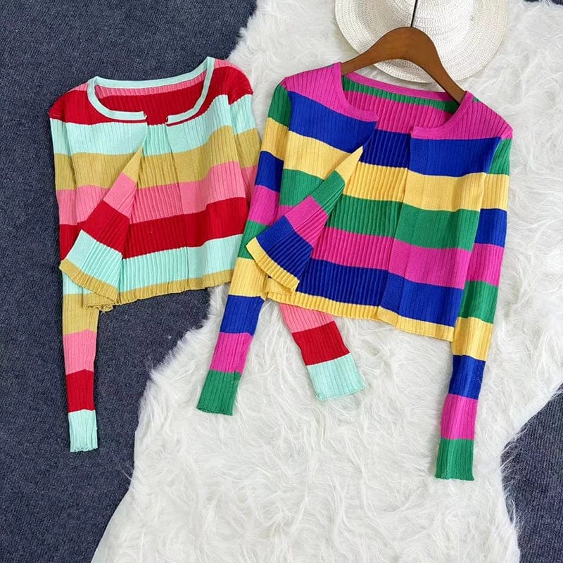 Teonclothingshop Knitted cardigan of rainbow colors