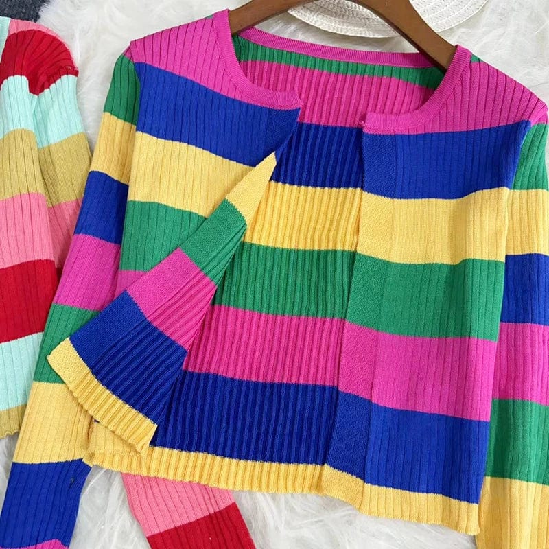 Teonclothingshop Knitted cardigan of rainbow colors