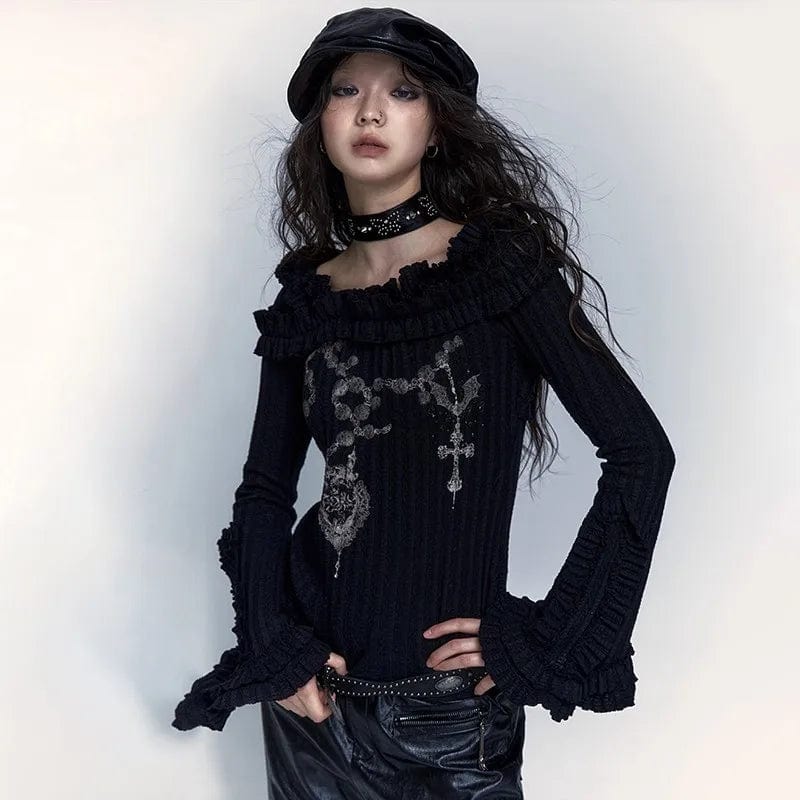 Teonclothingshop Knitted Gothic Vintage t-shirts with open shoulders