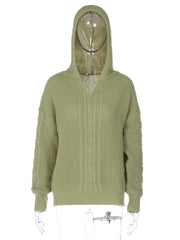 Teonclothingshop Knitted solid color pullover top with hood