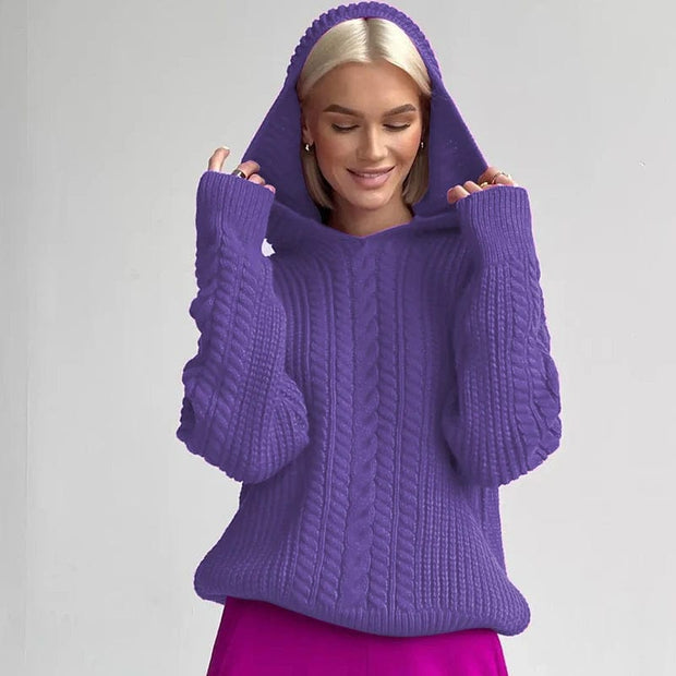 Teonclothingshop Knitted solid color pullover top with hood