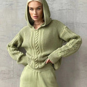 Teonclothingshop Knitted solid color pullover top with hood