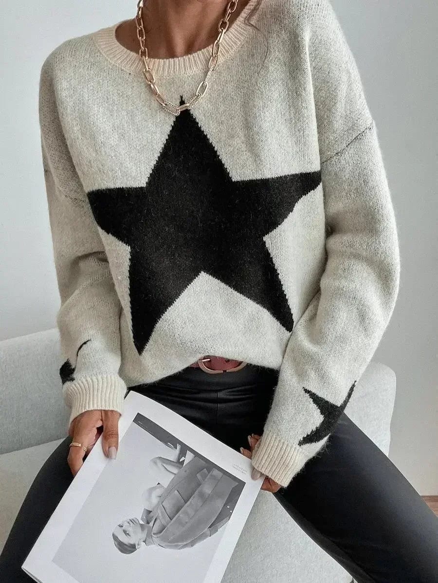 Teonclothingshop Knitted Women's Sweater Loose Casual O-neck Star