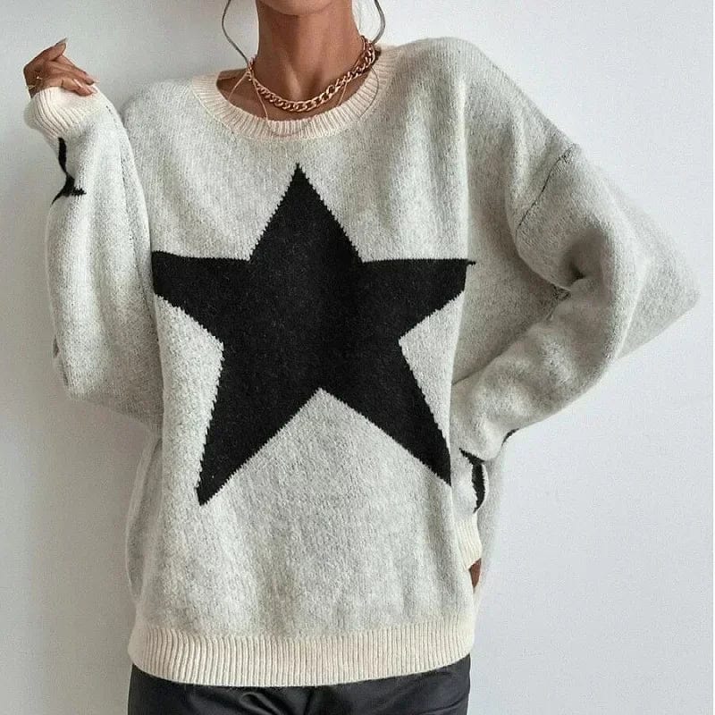 Teonclothingshop Knitted Women's Sweater Loose Casual O-neck Star