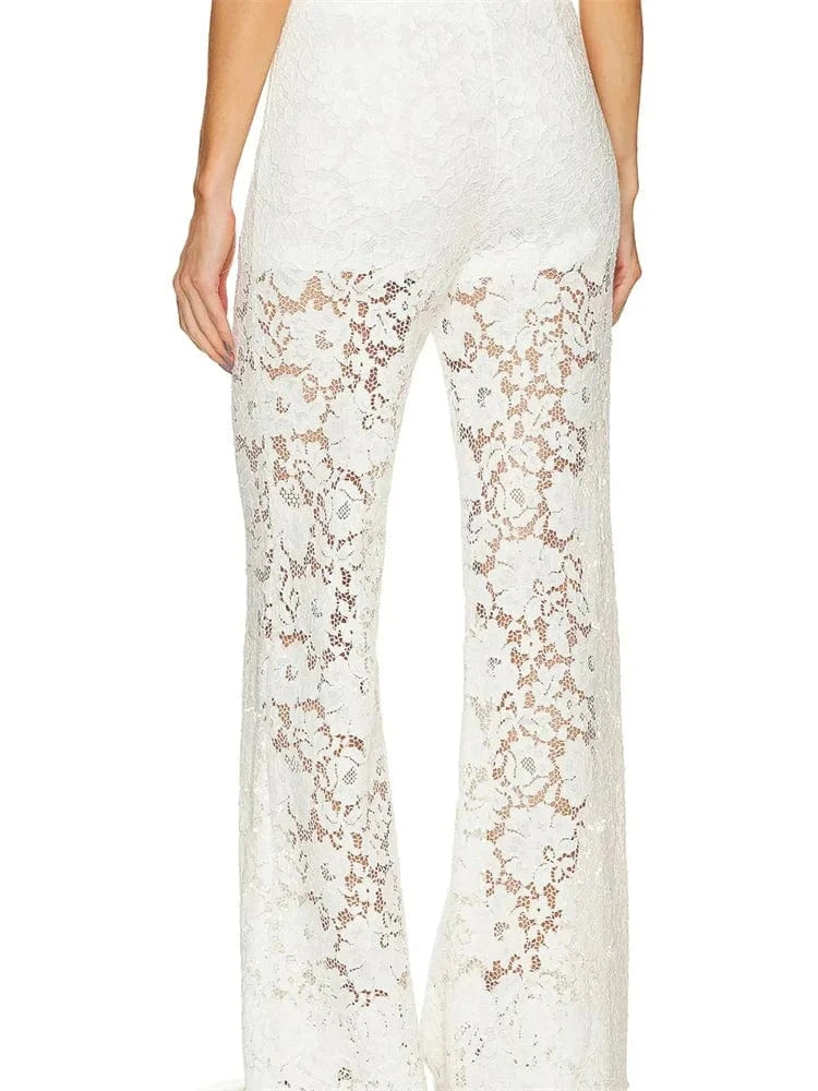 Teonclothingshop Lace floral wide-leg casual pants