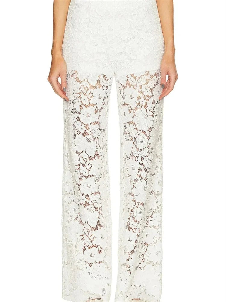 Teonclothingshop Lace floral wide-leg casual pants