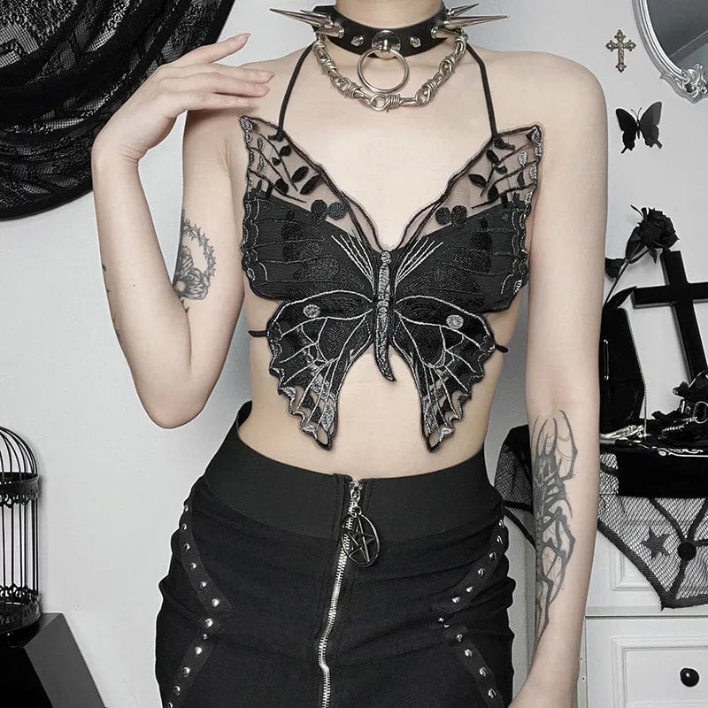 Teonclothingshop Lace gothic backless top