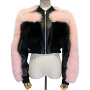 Teonclothingshop Ladies Genuine Leather Jacket Women Real Fox Fur Sleeve Lambskin Coat