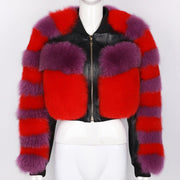 Teonclothingshop Ladies Genuine Leather Jacket Women Real Fox Fur Sleeve Lambskin Coat