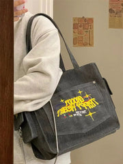 Teonclothingshop Large capacity bag with embroidered letters in washed canvas