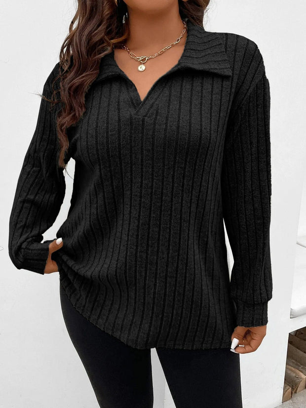 Teonclothingshop Large size t-shirt for women - polo neck with long sleeves