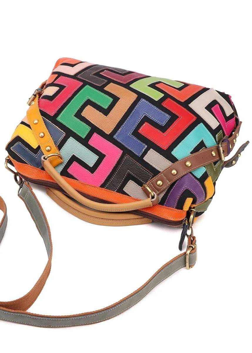 Teonclothingshop Leather geometric pattern multi-color color patchwork bag