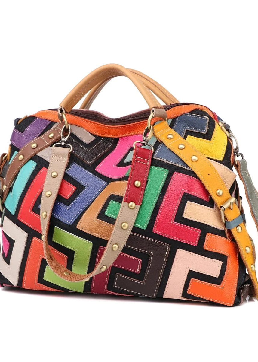 Teonclothingshop Leather geometric pattern multi-color color patchwork bag