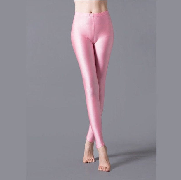Teonclothingshop Pink / S Leggings Shiny Elastic Casual Pants Fluorescent Spandex Candy Knit Ankle Bottoms