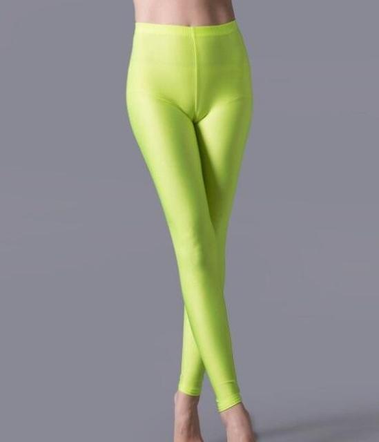 Teonclothingshop Fluorescent Yellow / S Leggings Shiny Elastic Casual Pants Fluorescent Spandex Candy Knit Ankle Bottoms