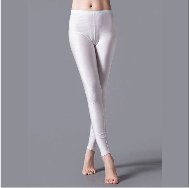 Teonclothingshop White / S Leggings Shiny Elastic Casual Pants Fluorescent Spandex Candy Knit Ankle Bottoms