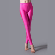 Teonclothingshop Leggings Shiny Elastic Casual Pants Fluorescent Spandex Candy Knit Ankle Bottoms