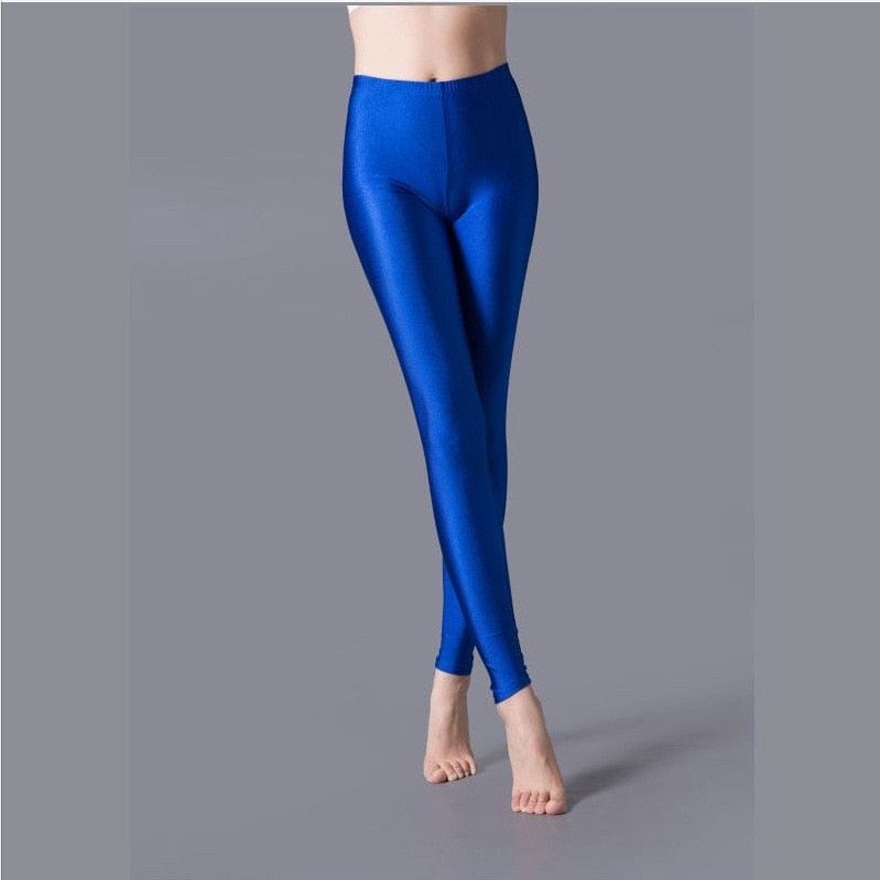 Teonclothingshop Leggings Shiny Elastic Casual Pants Fluorescent Spandex Candy Knit Ankle Bottoms