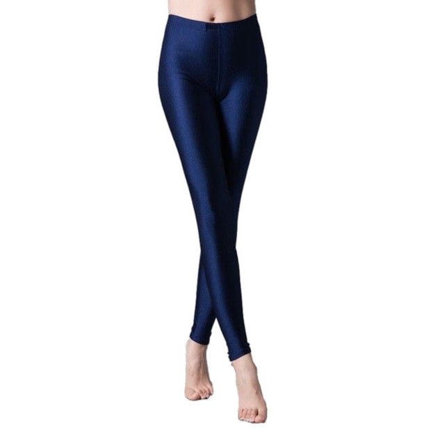 Teonclothingshop Navy blue / S Leggings Shiny Elastic Casual Pants Fluorescent Spandex Candy Knit Ankle Bottoms