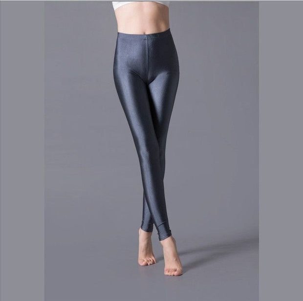 Teonclothingshop Dark gray / S Leggings Shiny Elastic Casual Pants Fluorescent Spandex Candy Knit Ankle Bottoms