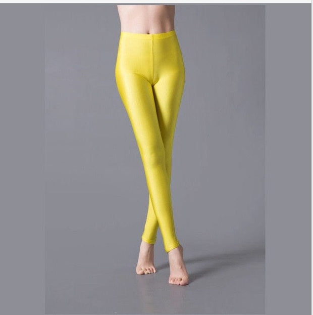 Teonclothingshop Yellow / S Leggings Shiny Elastic Casual Pants Fluorescent Spandex Candy Knit Ankle Bottoms