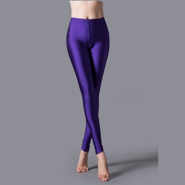 Leggings Shiny Elastic Casual Pants Fluorescent Spandex Candy Knit Ank