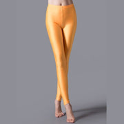 Teonclothingshop Leggings Shiny Elastic Casual Pants Fluorescent Spandex Candy Knit Ankle Bottoms