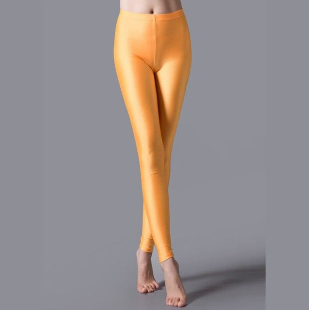 Teonclothingshop Orange / S Leggings Shiny Elastic Casual Pants Fluorescent Spandex Candy Knit Ankle Bottoms