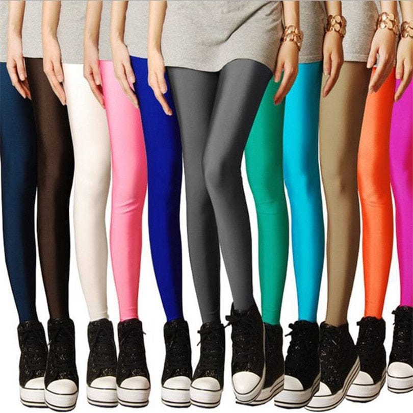 Leggings Shiny Elastic Casual Pants Fluorescent Spandex Candy Knit Ank