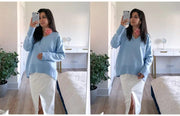 Teonclothingshop Light Blue V Neck Women's Sweater