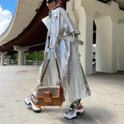 Teonclothingshop silver / S Long silver coat, raincoat made of artificial leather