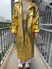 Teonclothingshop Long silver coat, raincoat made of artificial leather