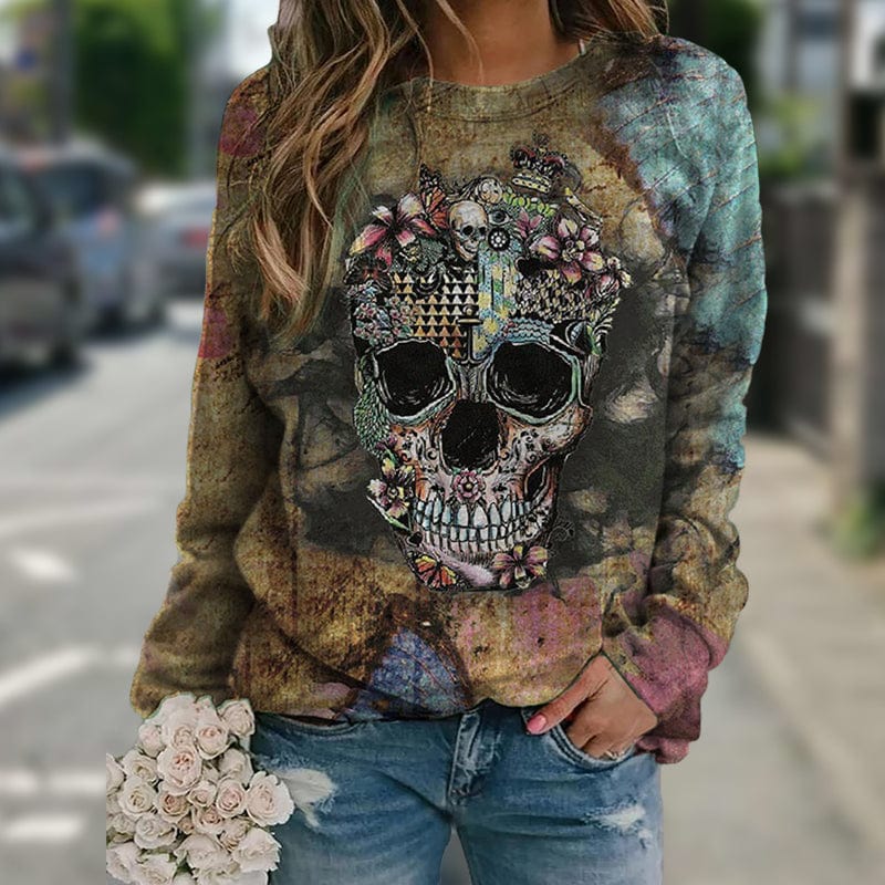 Teonclothingshop Long sleeve skull print sweatshirt