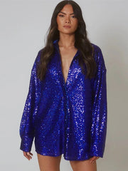 Teonclothingshop Blue / S Long-sleeved blouses with sequins