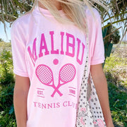 Teonclothingshop Malibu Tennis Club Women's Pink Short Sleeve Tees Women's Loose Cotton Summer Casual Tees