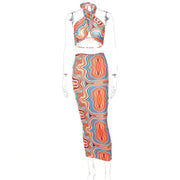 Teonclothingshop Orange / S Marble Print Summer Beachwear for Women Two Piece Set