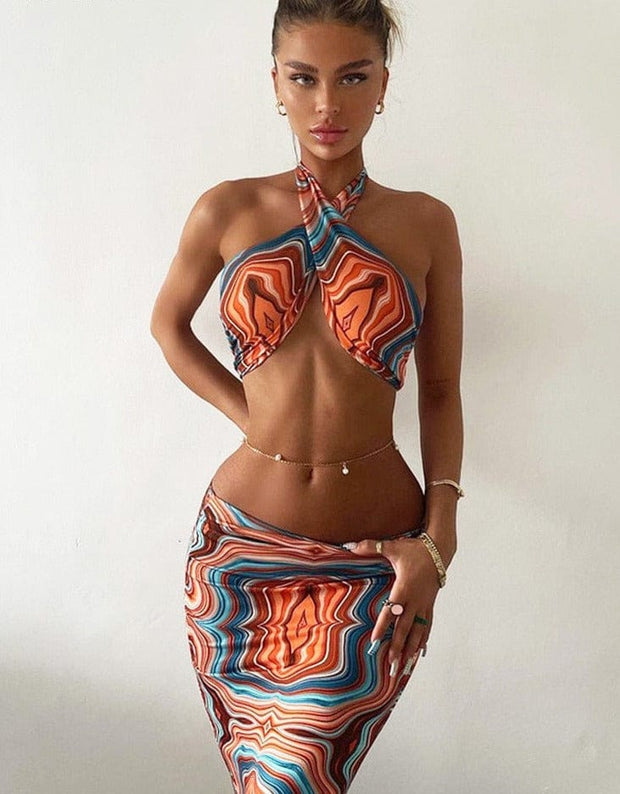 Teonclothingshop Marble Print Summer Beachwear for Women Two Piece Set