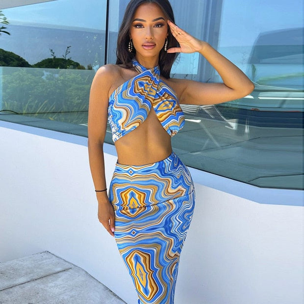 Teonclothingshop Marble Print Summer Beachwear for Women Two Piece Set