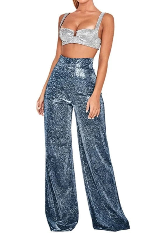 Teonclothingshop Metallic Sparkly Wide Leg Pants