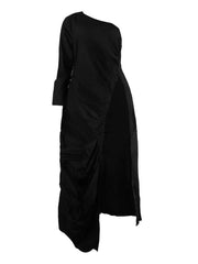 Teonclothingshop Monochrome Asymmetrical Draped Dress for Spring